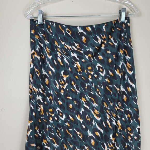 Express Leopard Print Satin Midi High Rise Skirt Trendy Animal Print Slip Skirt - Picture 5 of 10